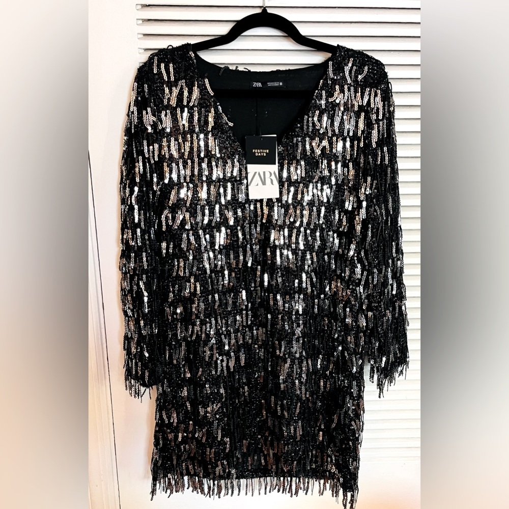 NWT Zara Black Sequined Cocktail Dress. Size Small and in perfect condition.